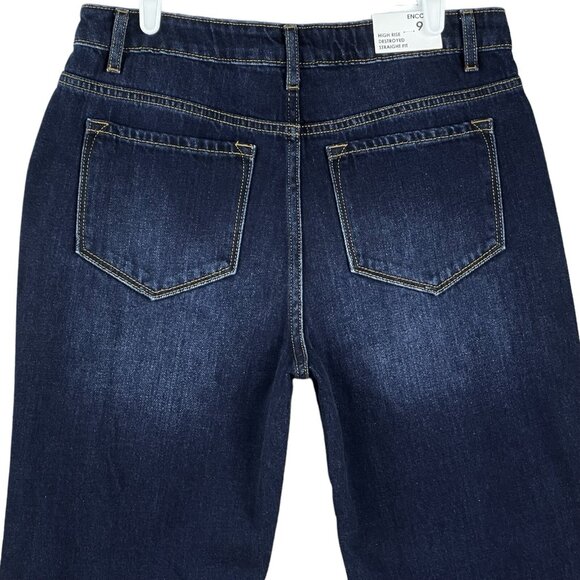 Encore Jeans Women Destroyed Dark Blue Denim Jeans Size 9 High Rise Straight NWT - Picture 3 of 14